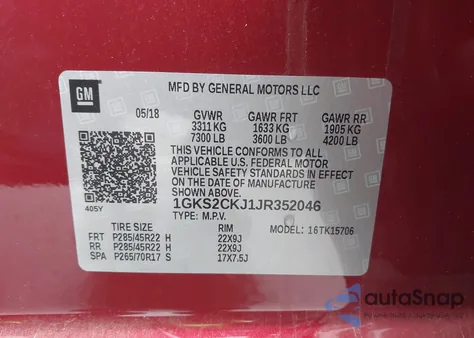 2018 GMC Yukon Denali from USA, damaged, VIN 1GKS2CKJ1JR352046